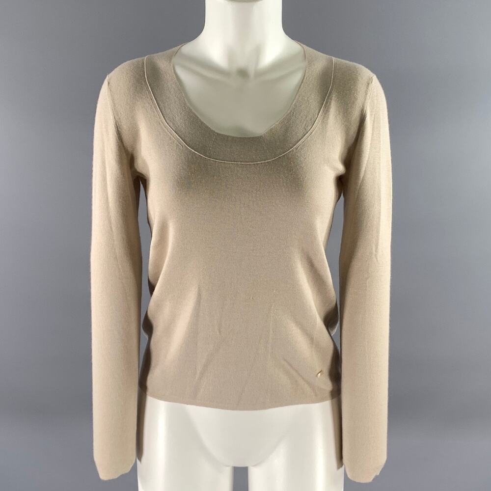 AKRIS Size 6 Beige Cashmere Blend Ribbed Scoopneck Sweater